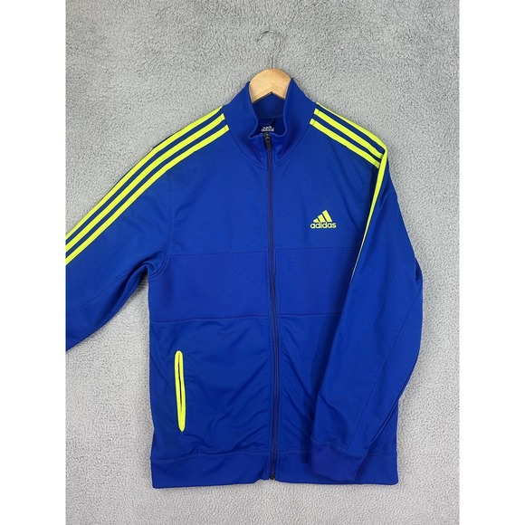 Adidas Jacket Mens Large Blue Full Zip Track 3 Stripe Athletic Training Sports